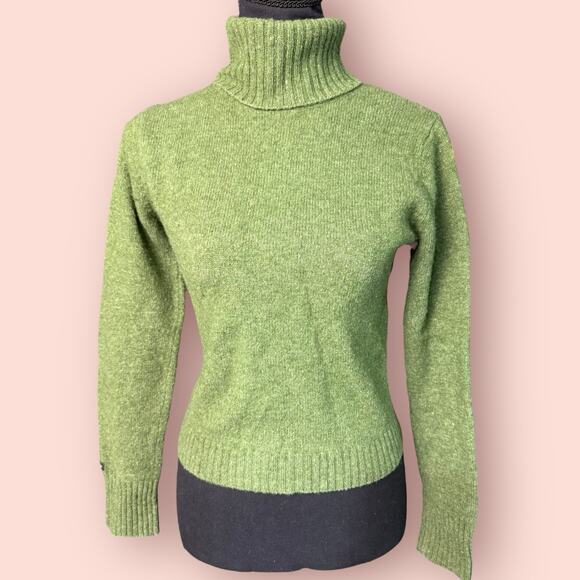 Vtg Abercrombie Fitch Sweater Womens Large Turtle Neck Lambswool Green Preppy - Picture 1 of 4